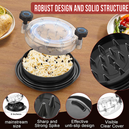 Chicken Shredder 8 Inches, Chicken Shredder Tool Twist for Pork Beef Chicken, Meat Shredder, Clear Lid, Ergonomic Handle, Strong Anti-Slip, BPA Free, Easy to Clean, Dishwasher Safe (Black)