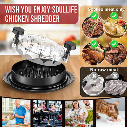 Chicken Shredder 8 Inches, Chicken Shredder Tool Twist for Pork Beef Chicken, Meat Shredder, Clear Lid, Ergonomic Handle, Strong Anti-Slip, BPA Free, Easy to Clean, Dishwasher Safe (Black)